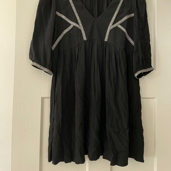 ba&sh Alma Embroidered 3/4 Sleeve Mini Swing Dress in Black and White - Picture 6 of 9